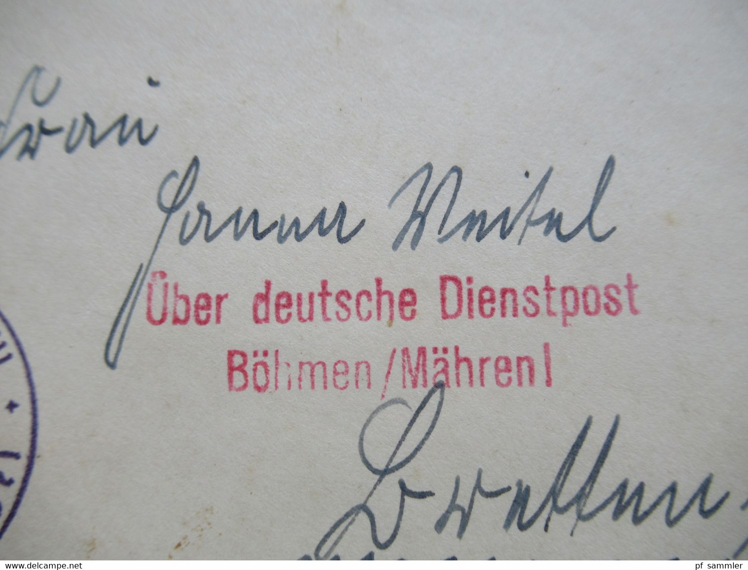 3.Reich Feldpost 2.WK Prag 1940 Roter Stempel L2 Über Deutsche Dienstpost Böhmen / Mähren U. Bataillon Inf. Rgt. Nr. 111 - Lettres & Documents