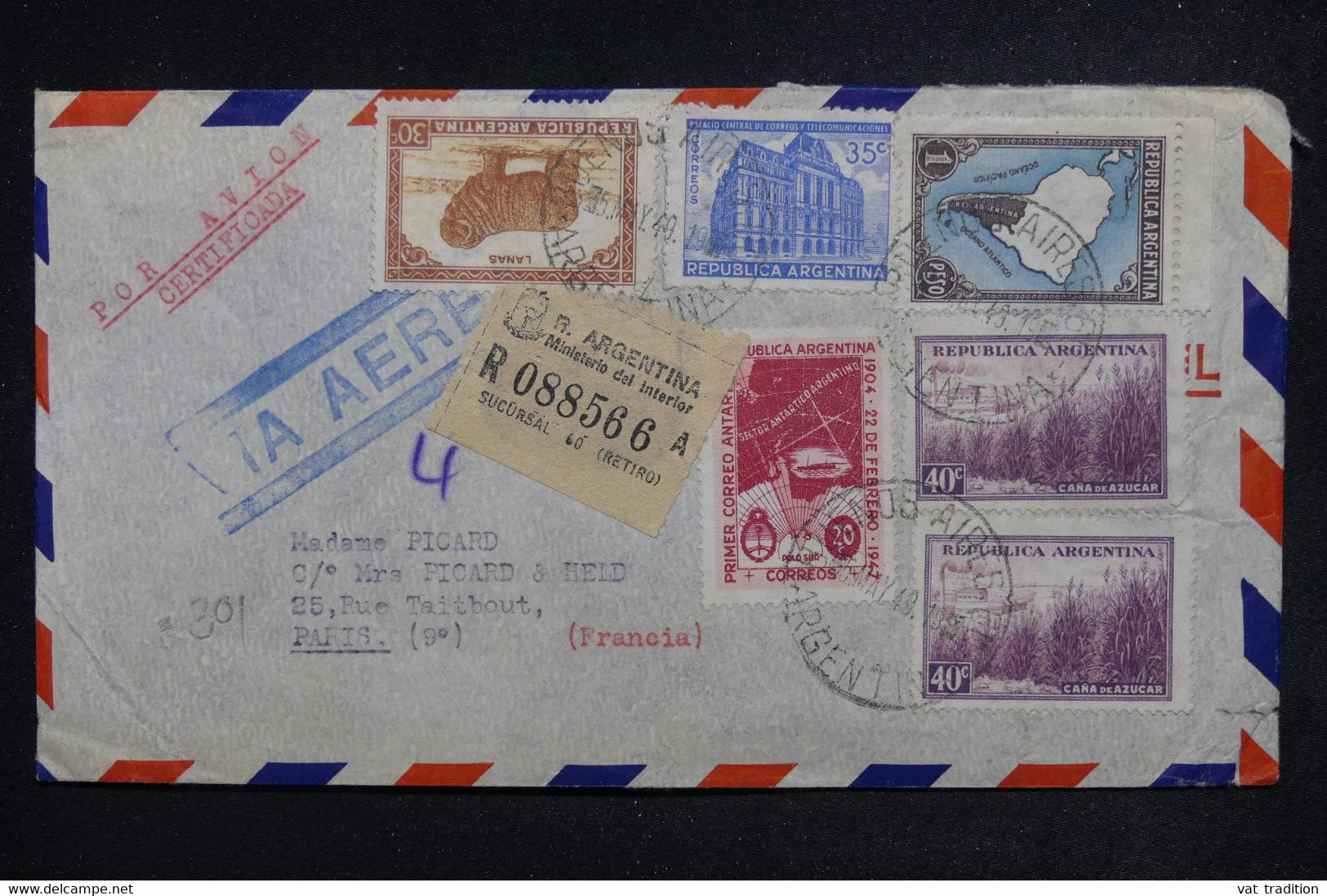 ARGENTINE - Enveloppe En Recommandé De Buenos Aires Pour Paris En 1949 Par Avion- L 122270 - Briefe U. Dokumente