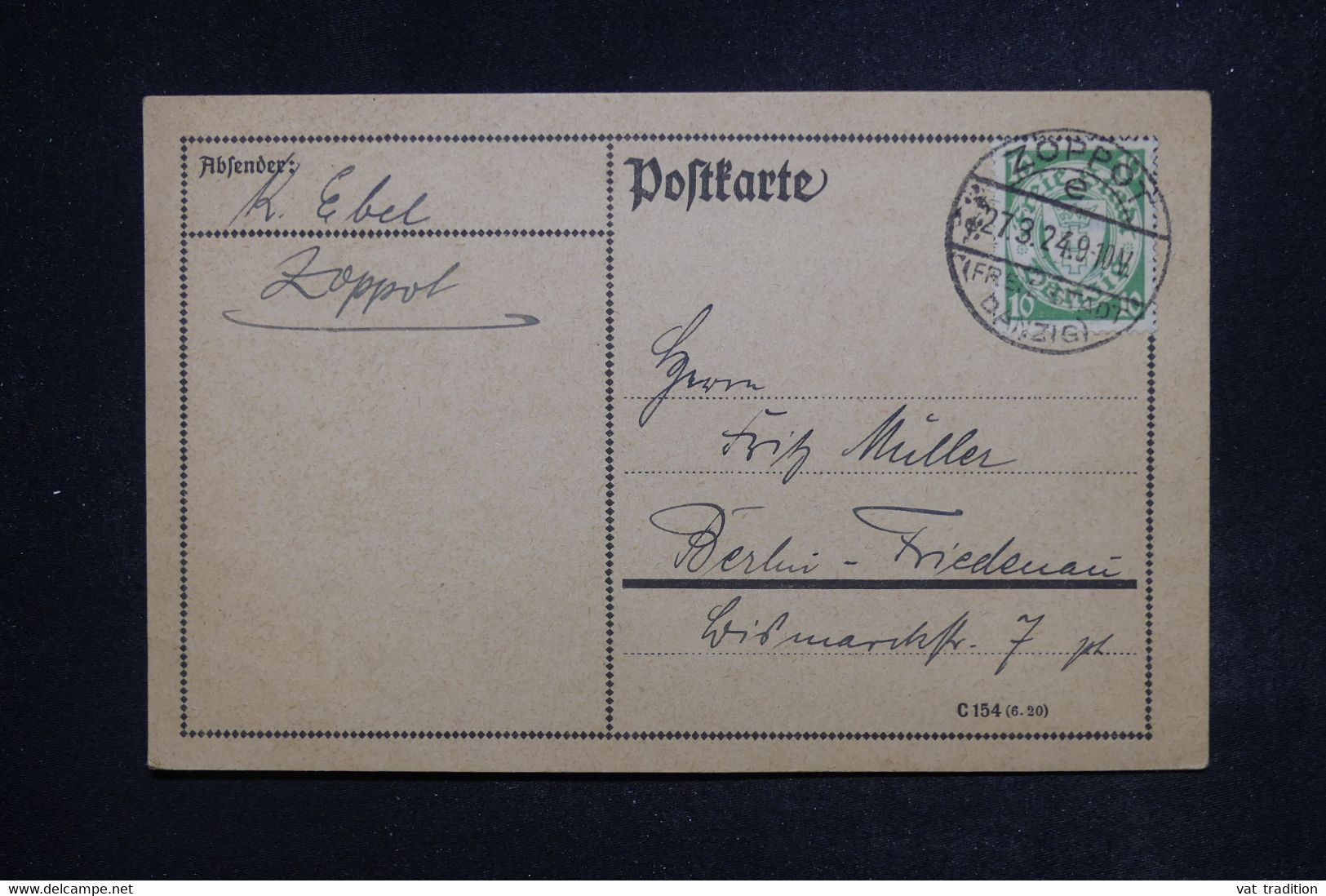 ALLEMAGNE - Carte De Correspondance De Dantzig Pour Berlin En 1924 - L 122271 - Cartas & Documentos