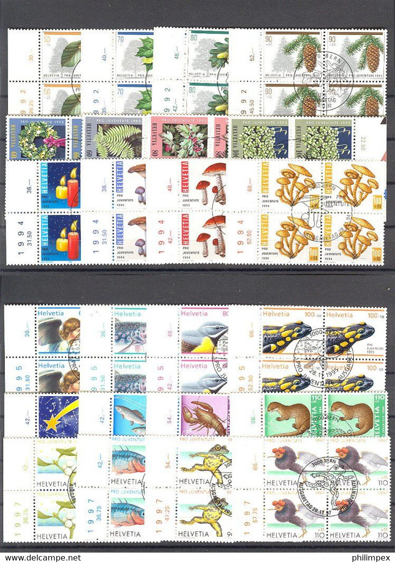 SWITZERLAND - SUPERB  COLLECTION ~1976-1999 - ALL USED BLOCKS OF 4! - Lots & Kiloware (min. 1000 Stück)