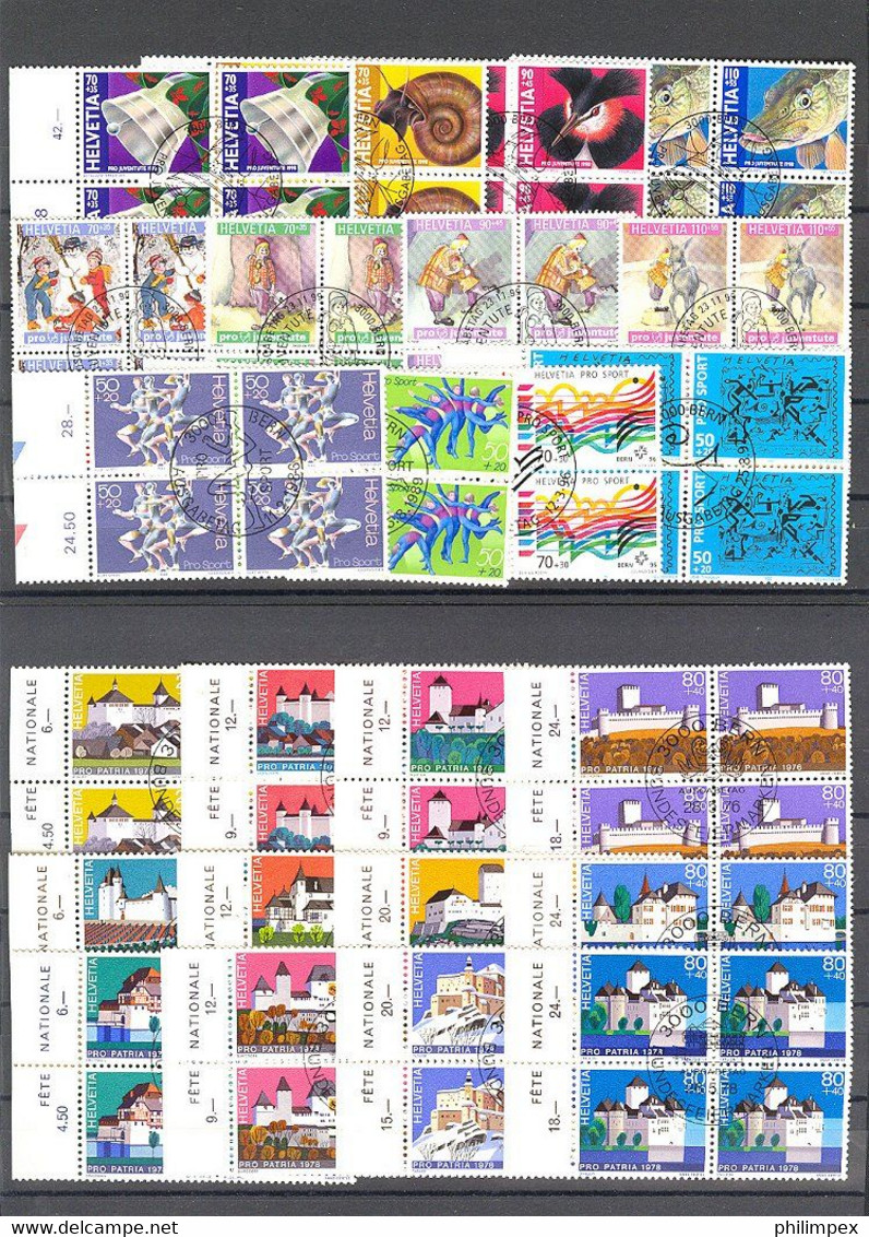 SWITZERLAND - SUPERB  COLLECTION ~1976-1999 - ALL USED BLOCKS OF 4! - Lots & Kiloware (mixtures) - Min. 1000 Stamps