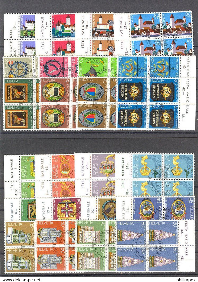 SWITZERLAND - SUPERB  COLLECTION ~1976-1999 - ALL USED BLOCKS OF 4! - Vrac (min 1000 Timbres)