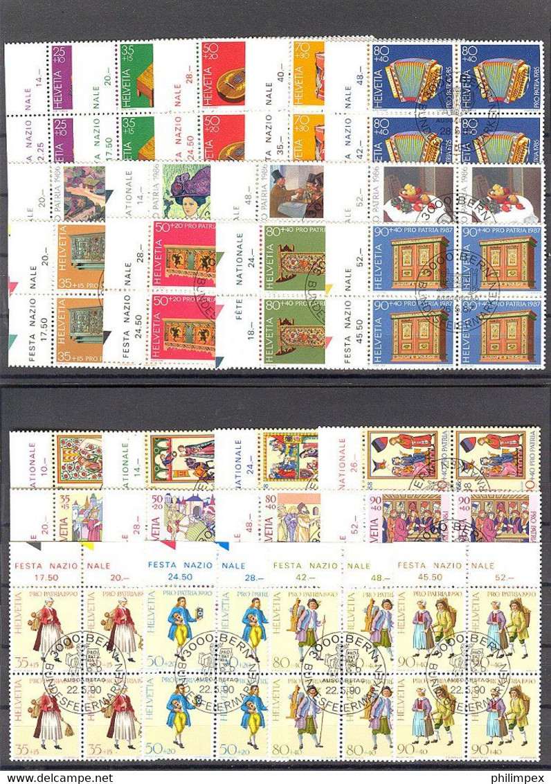 SWITZERLAND - SUPERB  COLLECTION ~1976-1999 - ALL USED BLOCKS OF 4!