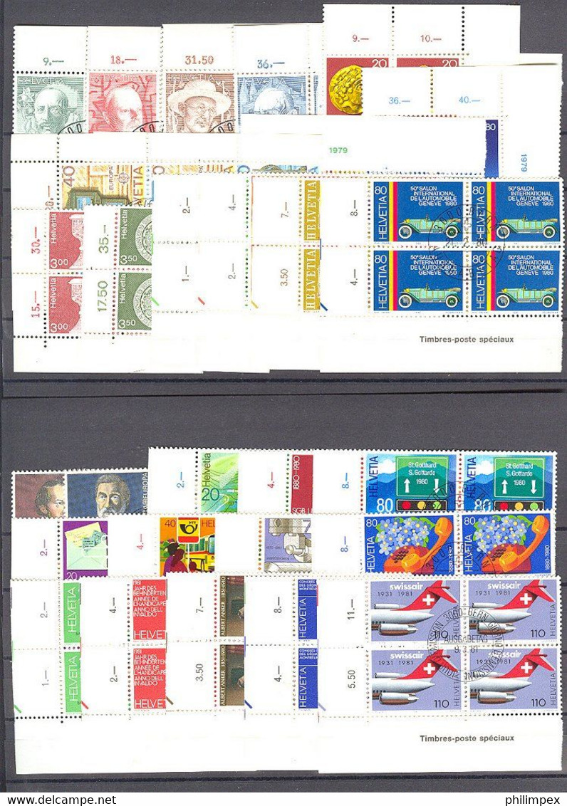 SWITZERLAND - SUPERB  COLLECTION ~1976-1999 - ALL USED BLOCKS OF 4!