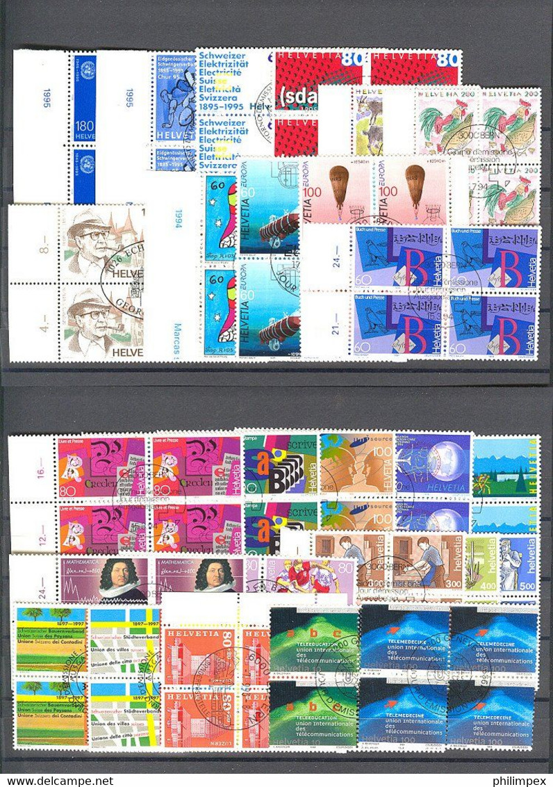 SWITZERLAND - SUPERB  COLLECTION ~1976-1999 - ALL USED BLOCKS OF 4!