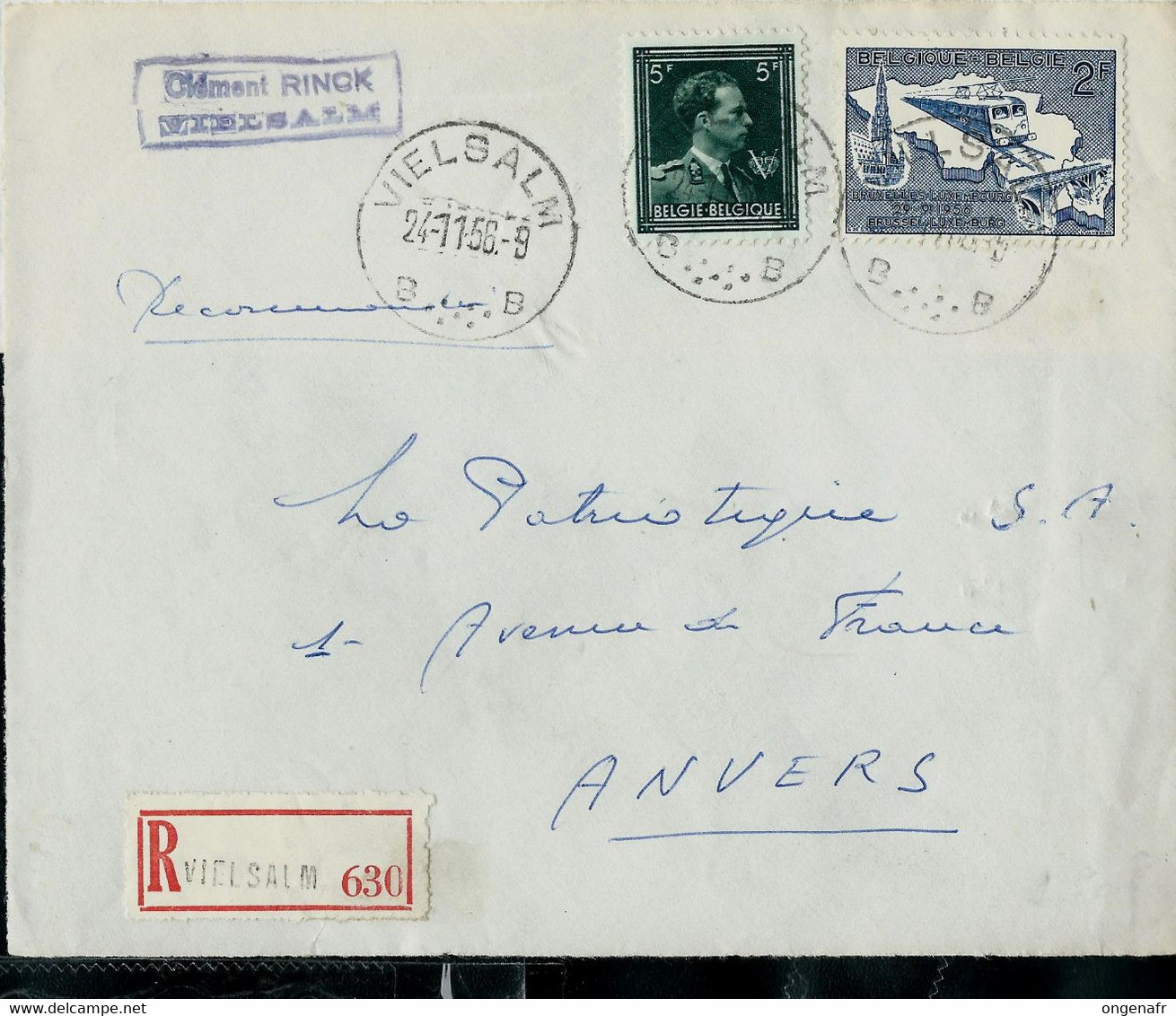 Devant De Lettre, Obl. VIELSALM - B B - 24/11/56 En Rec. - Poste Rurale