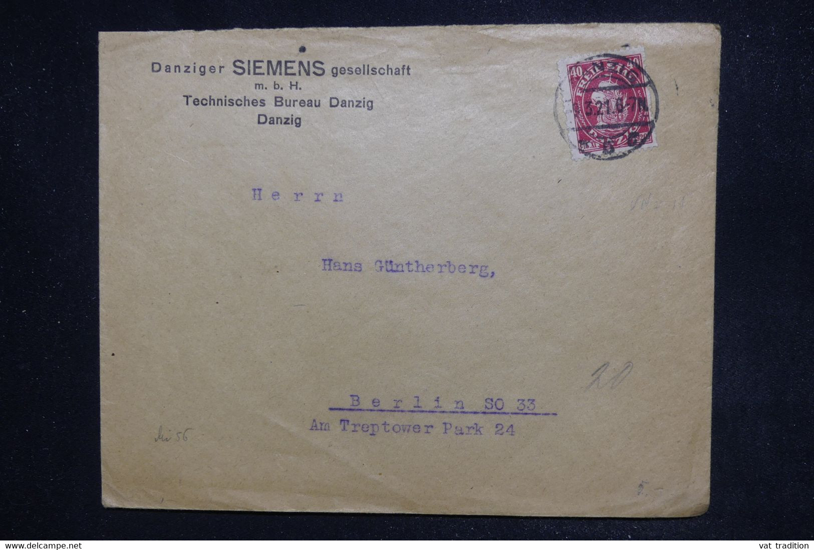 ALLEMAGNE - Enveloppe Commerciale De Dantzig Pour Berlin En 1921 - L 122314 - Storia Postale