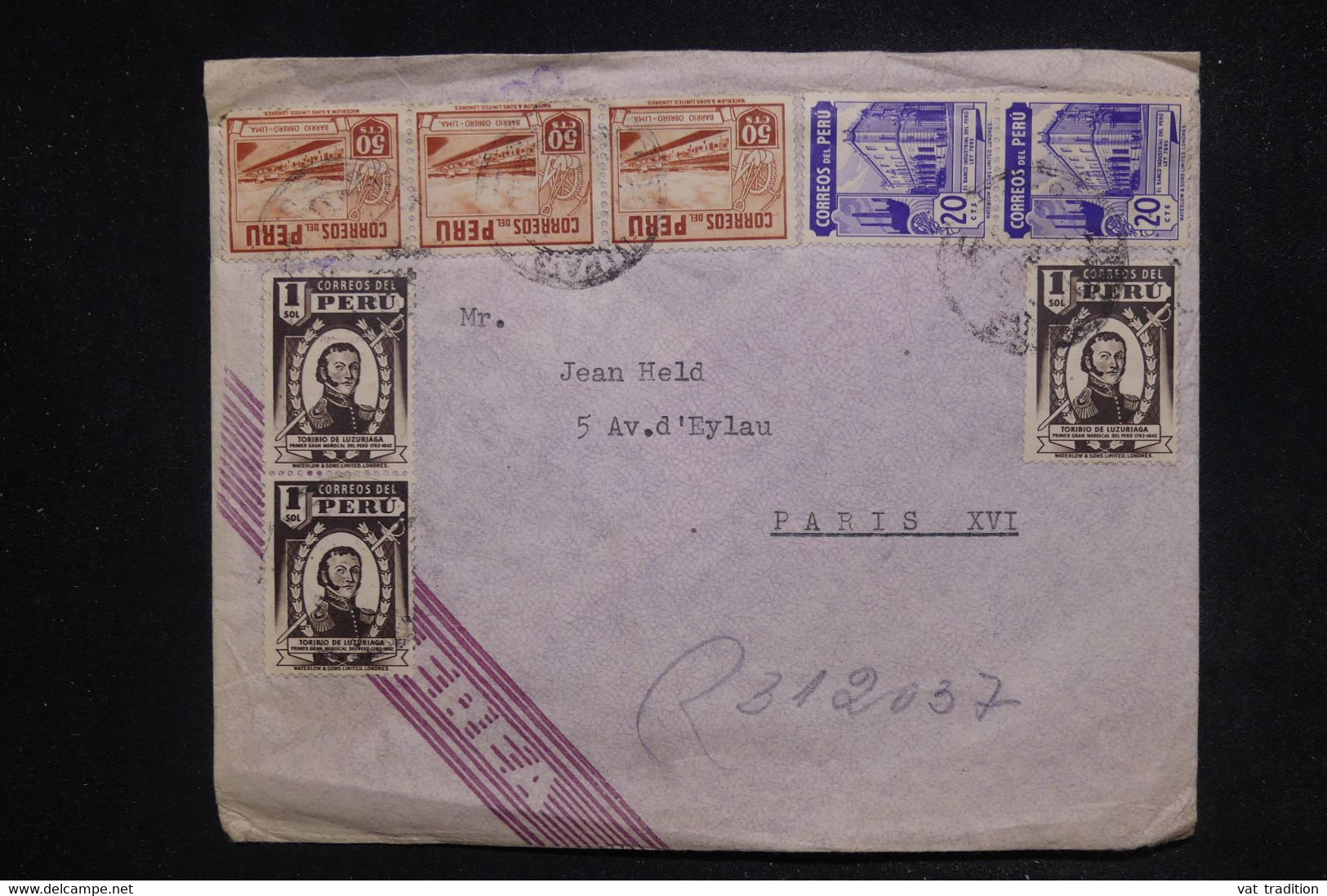 PEROU - Enveloppe Commerciale De Arequipa  Pour Paris En 1950 Par Avion Via Miami Et Washington - L 122315 - Perù