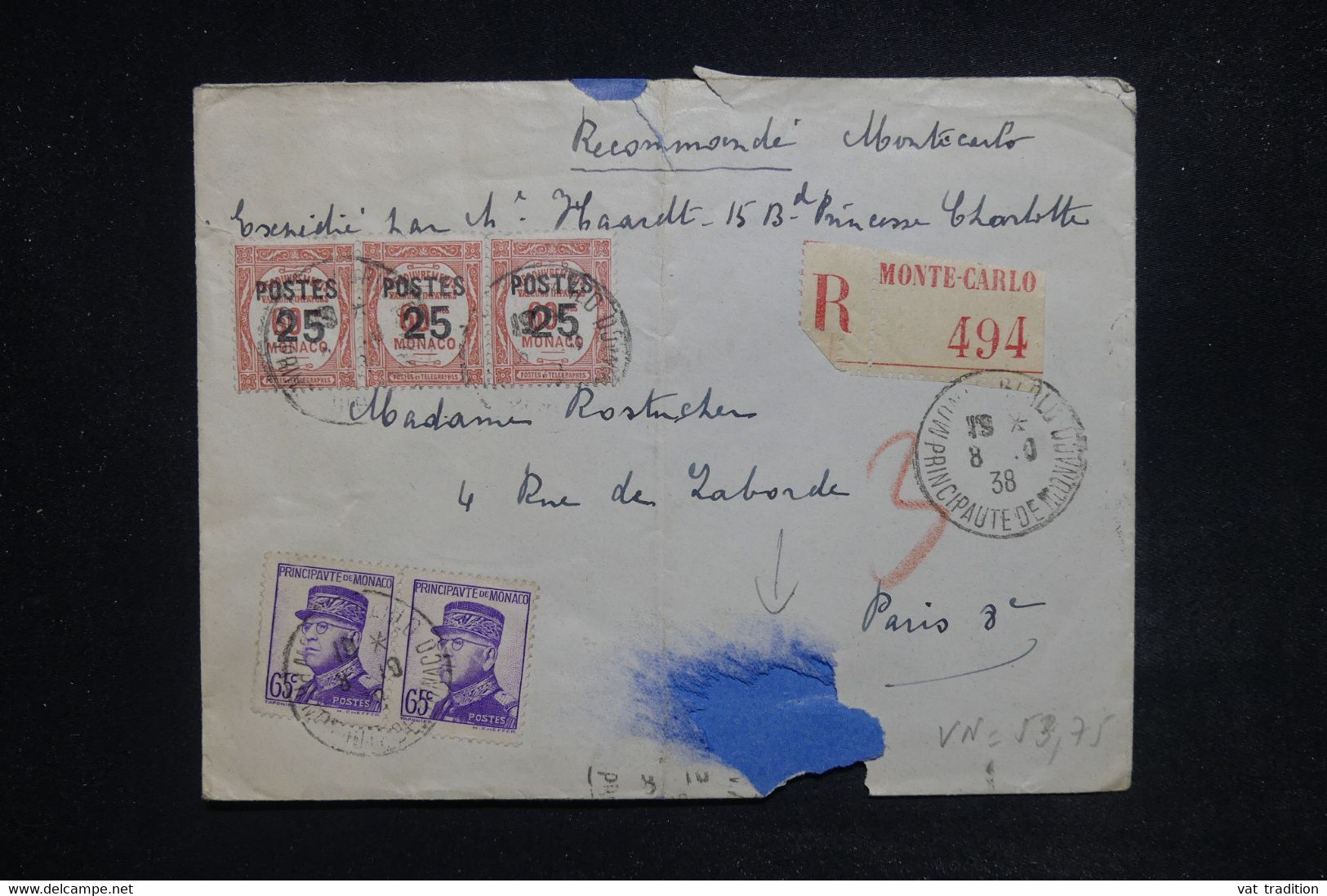 MONACO - Enveloppe ( Voir état ) En Recommandé Pour Paris En 1938, Affranchissement Varié - L 122328 - Covers & Documents