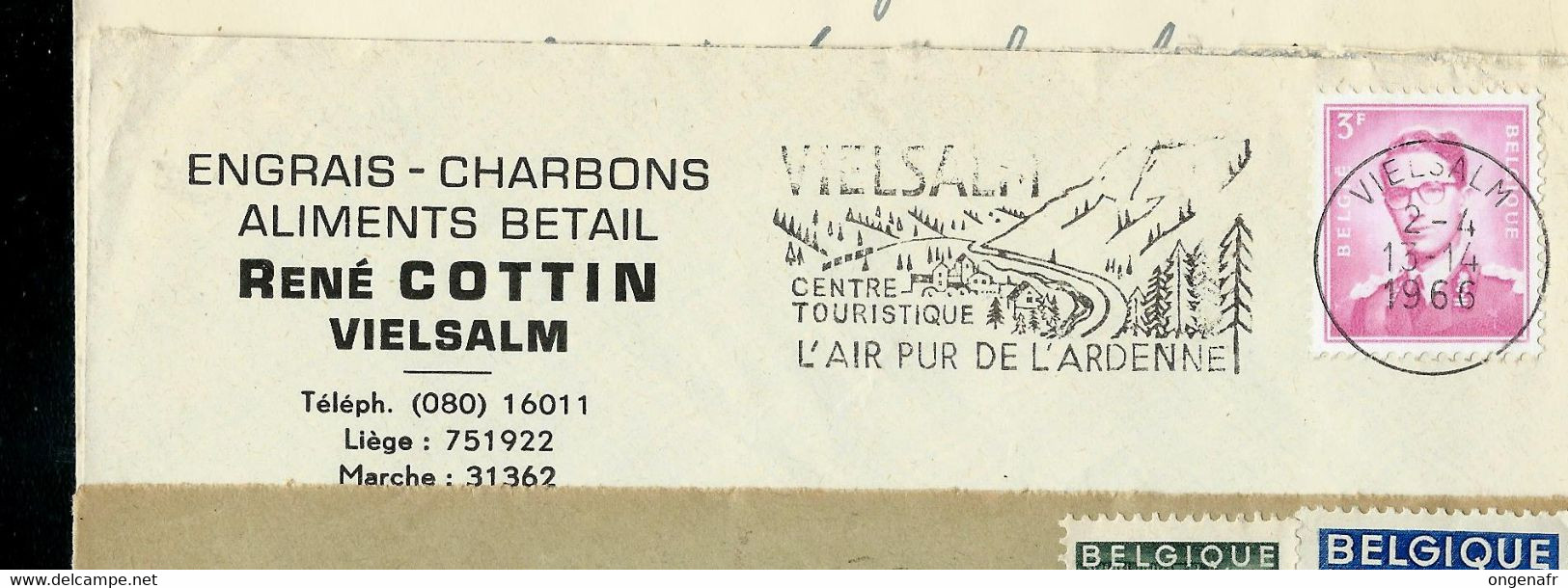 Lettre Entière Obl. VIELSALM 02/04/1966 + Belle Flamme  Sur Vielsalm  ( " Lunettes " ) - Rural Post