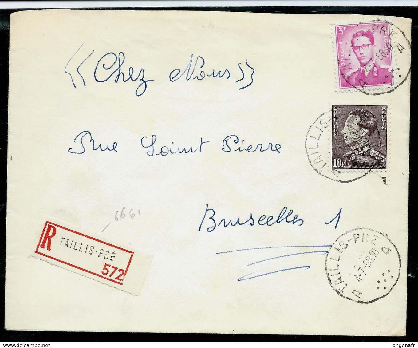 Lettre Entière Obl. TAILLIS-PRE - A A - 04/07/68 En Rec.  ( " Lunettes " ) - Poste Rurale