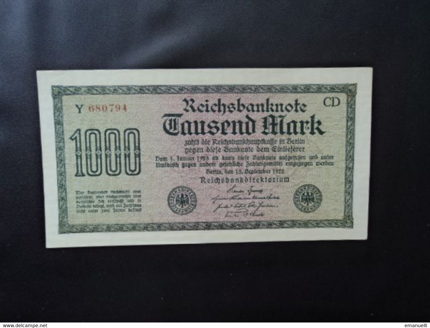 ALLEMAGNE : 1000 MARK  15.9.1922  CA 75i ** / P 76c   SUP++ * - 1000 Mark