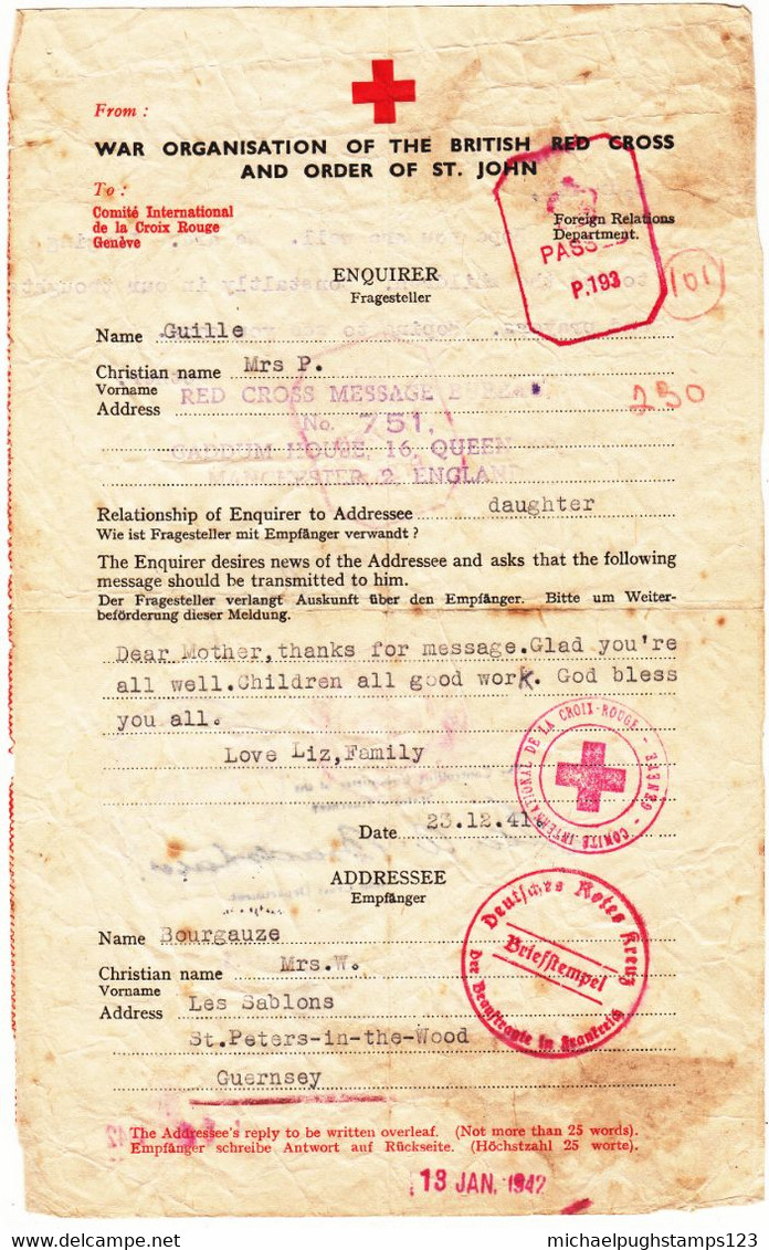 G.B. / Red Cross Messages / Guernsey / Germany Censorship - Unclassified