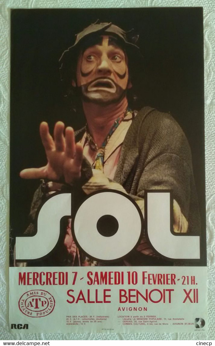 AFFICHE ORIGINALE ANCIENNE CLOWN SOL AU FESTIVAL D'AVIGNON 1970's SPECTACLE CIRQUE - Affiches