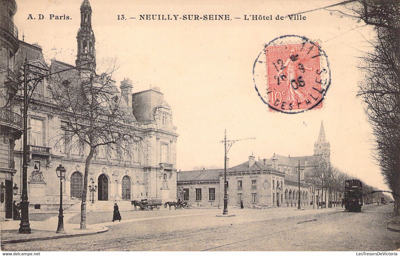 CPA Neuilly Sur Seine - L'hotel De Ville - Oblitéré En 1905 à La Garenne Colombes - Neuilly Sur Seine