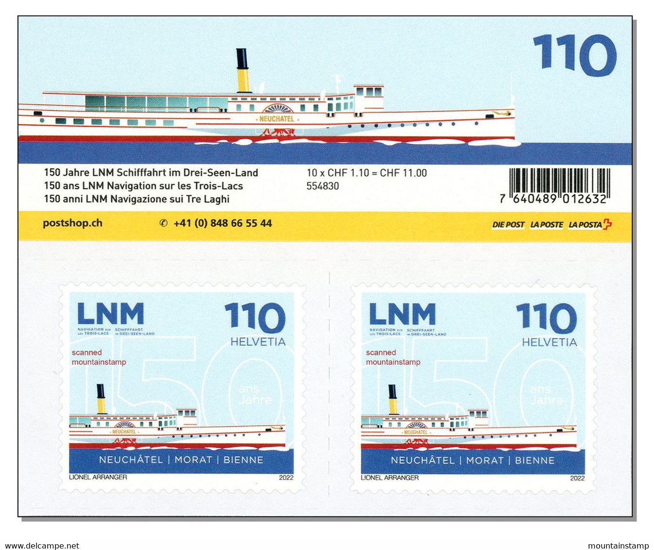 Switzerland 2022 (2/2022) 150 Years LNM Schaufelraddampfer - Bateau à Roues à Aubes - Ship Steam Boat - Dampfschiff MNH - Unused Stamps