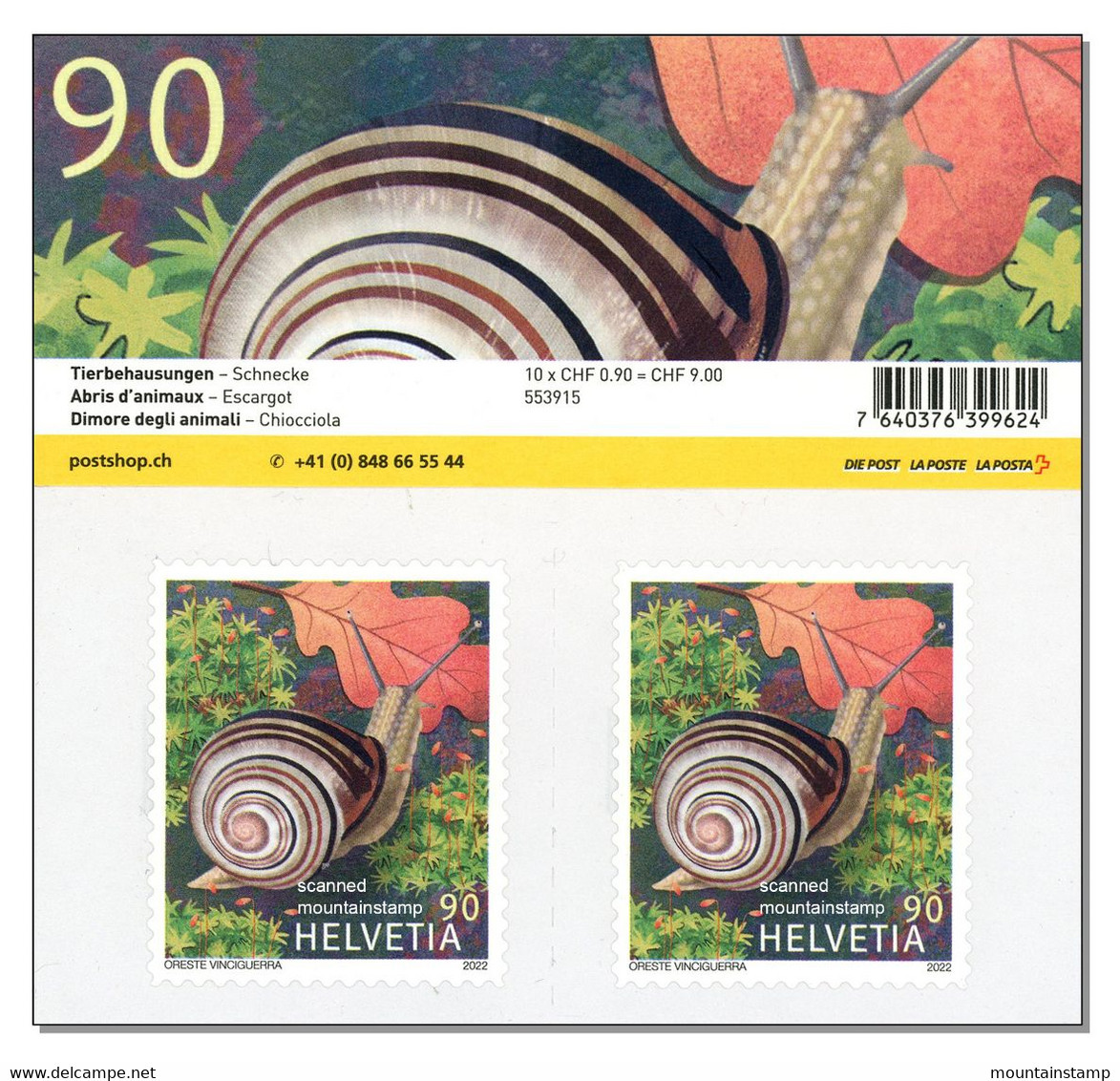Switzerland 2022 -  (2022/1) Snail - Schnecke - Lumaca - Escargot - MNH ** Pair From Pane - Unused Stamps