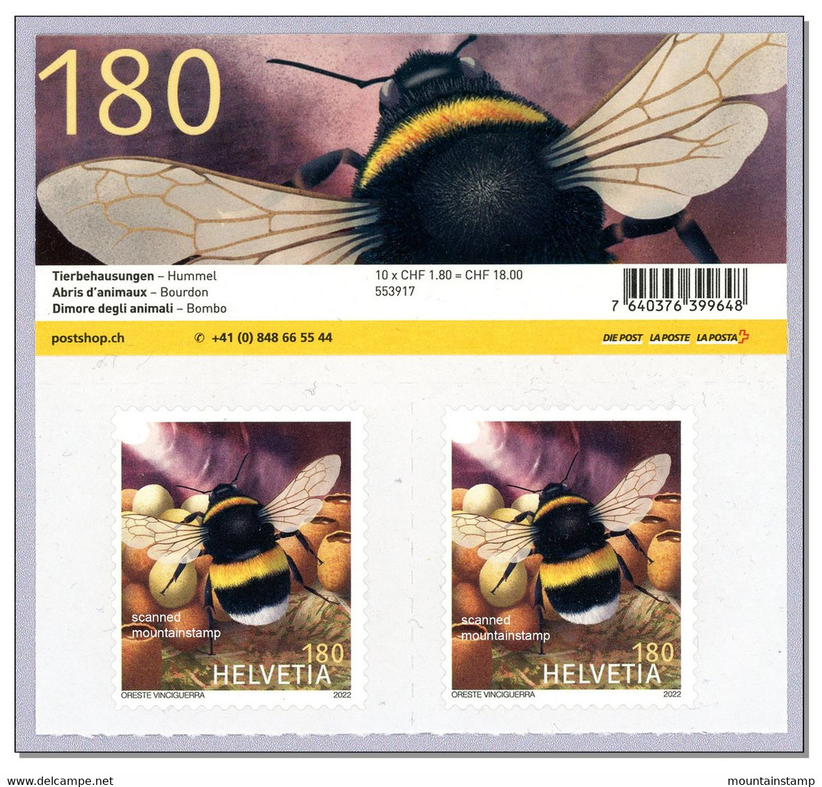 Switzerland 2022 - (2022/1) Insect - Insekten - Hummeln - Hummel - Bumblebee - Bombus - MNH ** Pair From Pane - Neufs