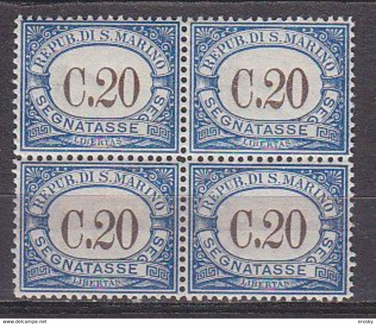 Y9350 - SAN MARINO TASSE Ss N°56 - SAINT-MARIN TAXE Yv N°55 ** Quartina Bloc - Timbres-taxe