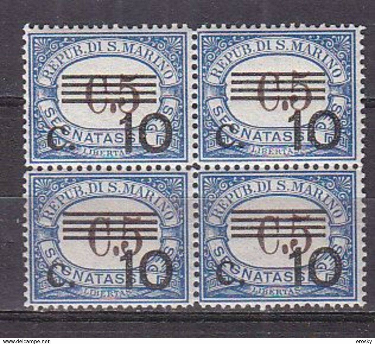 Y9358 - SAN MARINO TASSE Ss N°60 - SAINT-MARIN TAXE Yv N°59 ** Quartina Bloc - Timbres-taxe