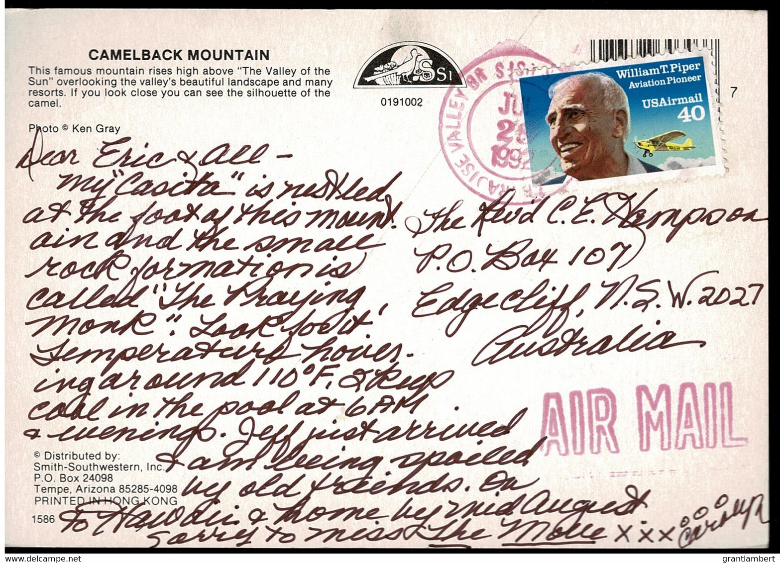 Camelback Mountain, Arizona, United States - Posted 1992 To Australia With Stamp - Phönix