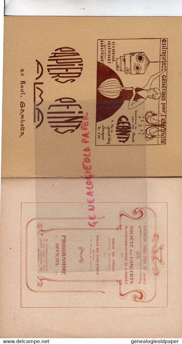 87- LIMOGES -PROGRAMME SOCIETE CONCERTS CONSERVATOIRE-SALLE DU TIVOLI-CINE PARIS-MARY MAYRAND-A .BRAILOWSKY-DONY - Programmes