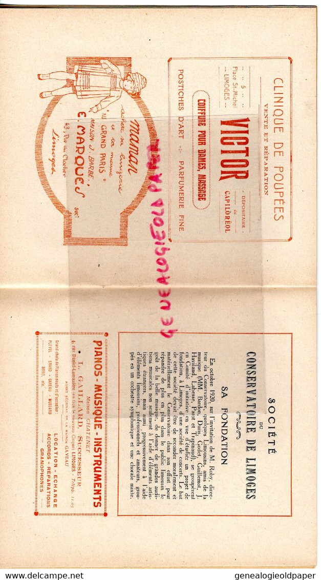 87- LIMOGES -PROGRAMME SOCIETE CONCERTS CONSERVATOIRE-SALLE DU TIVOLI-CINE PARIS-MARY MAYRAND-A .BRAILOWSKY-DONY