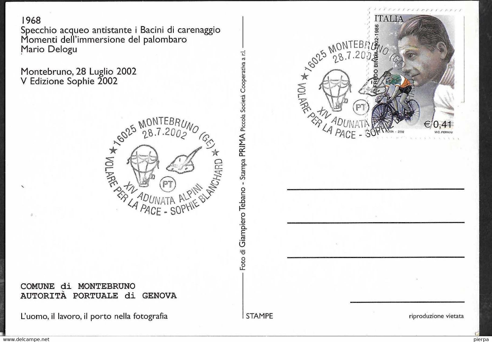 ANNULLO SPECIALE " MONTEBRUNO (GE)*28.7.2002* XIV ADUNATA DEGLI ALPINI- VOLARE PER LA PACE - SOPHIE BLANCHARD" - 2001-10: Poststempel