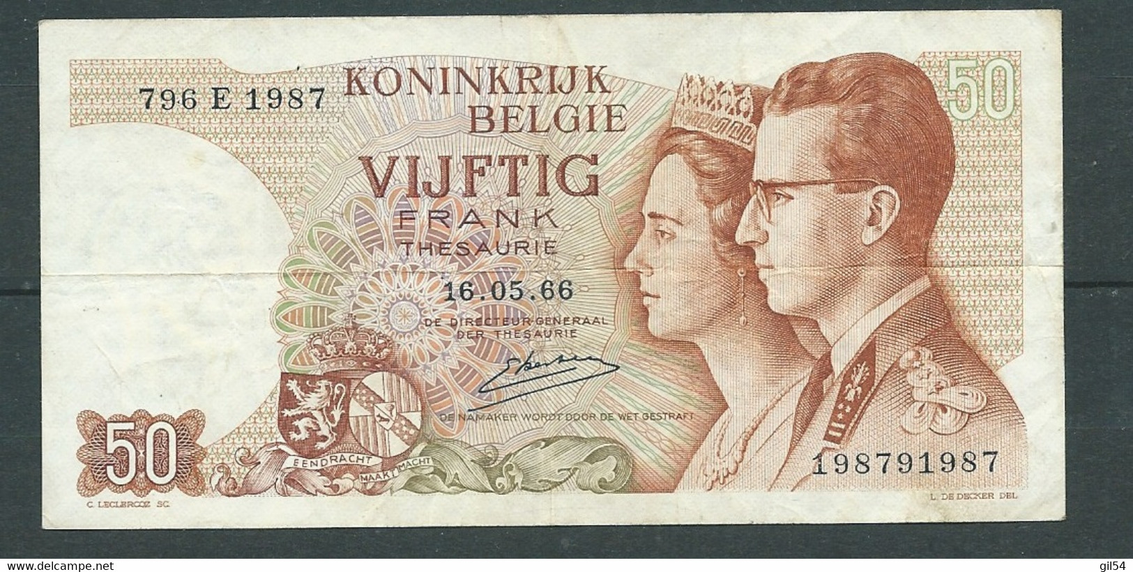 Billet ,  BELGIQUE 50 Francs  - 16/05/66-  N° 796e1987 Laura 7708 - 50 Francs