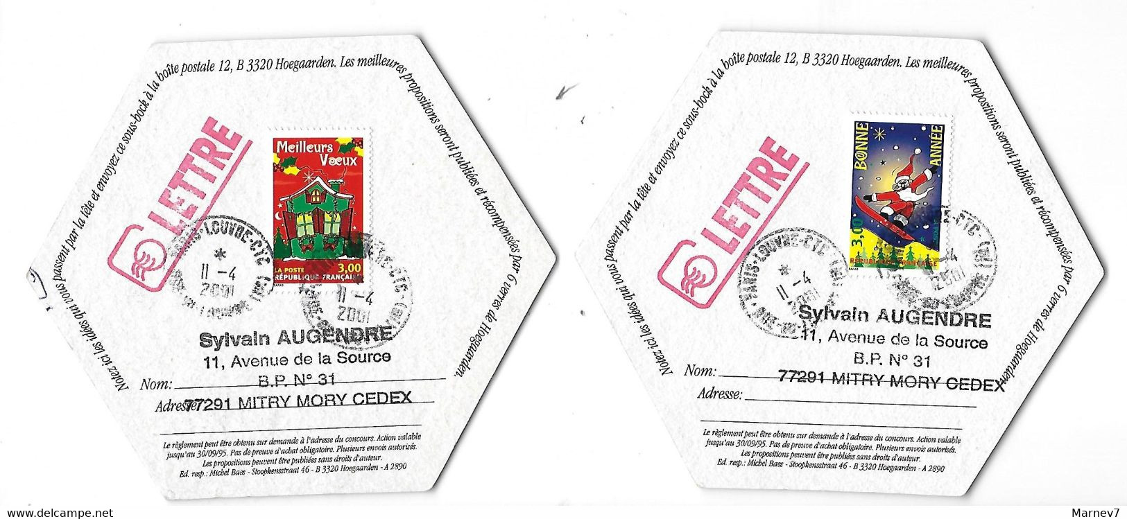 2 Sous-bocks Sous-bock - Hexagonal Hexagonaux - Publicité - Hoegaarden - 1995 - Bière Bières Wessbier Bier - Alcohols