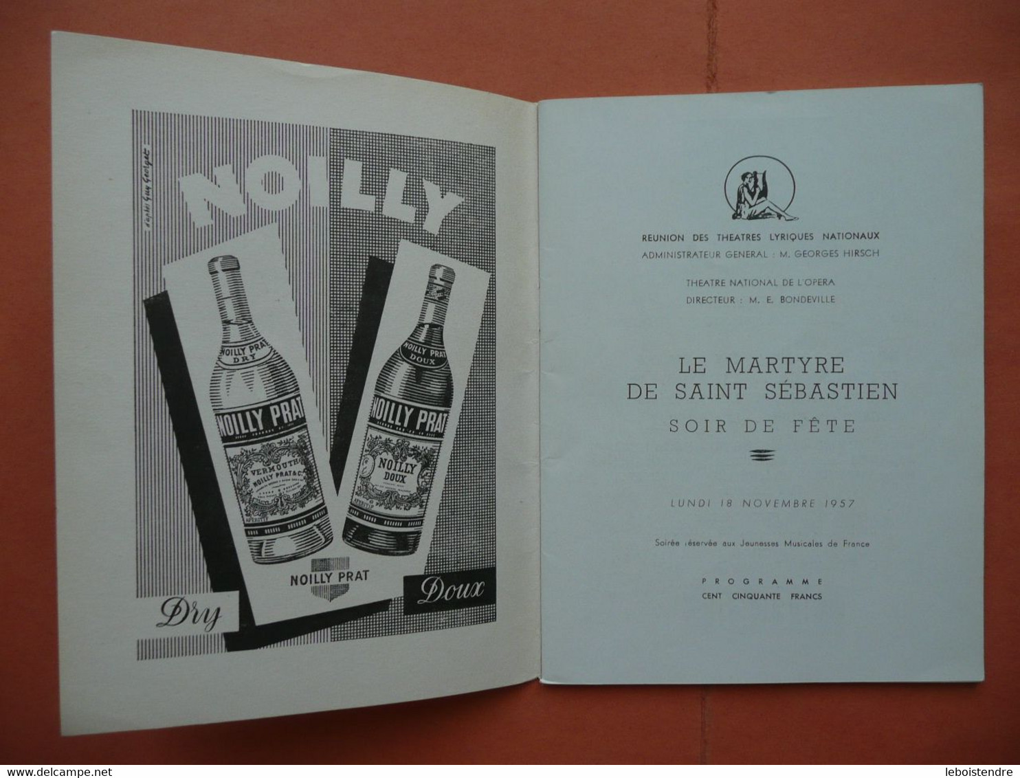 LE MARTYRE DE SAINT SEBASTIEN 1957 THEATRES LYRIQUES NATIONAUX THEATRE NATIONAL DE L OPERA JEUNESSE MUSICALES BONDEVILLE - Programs