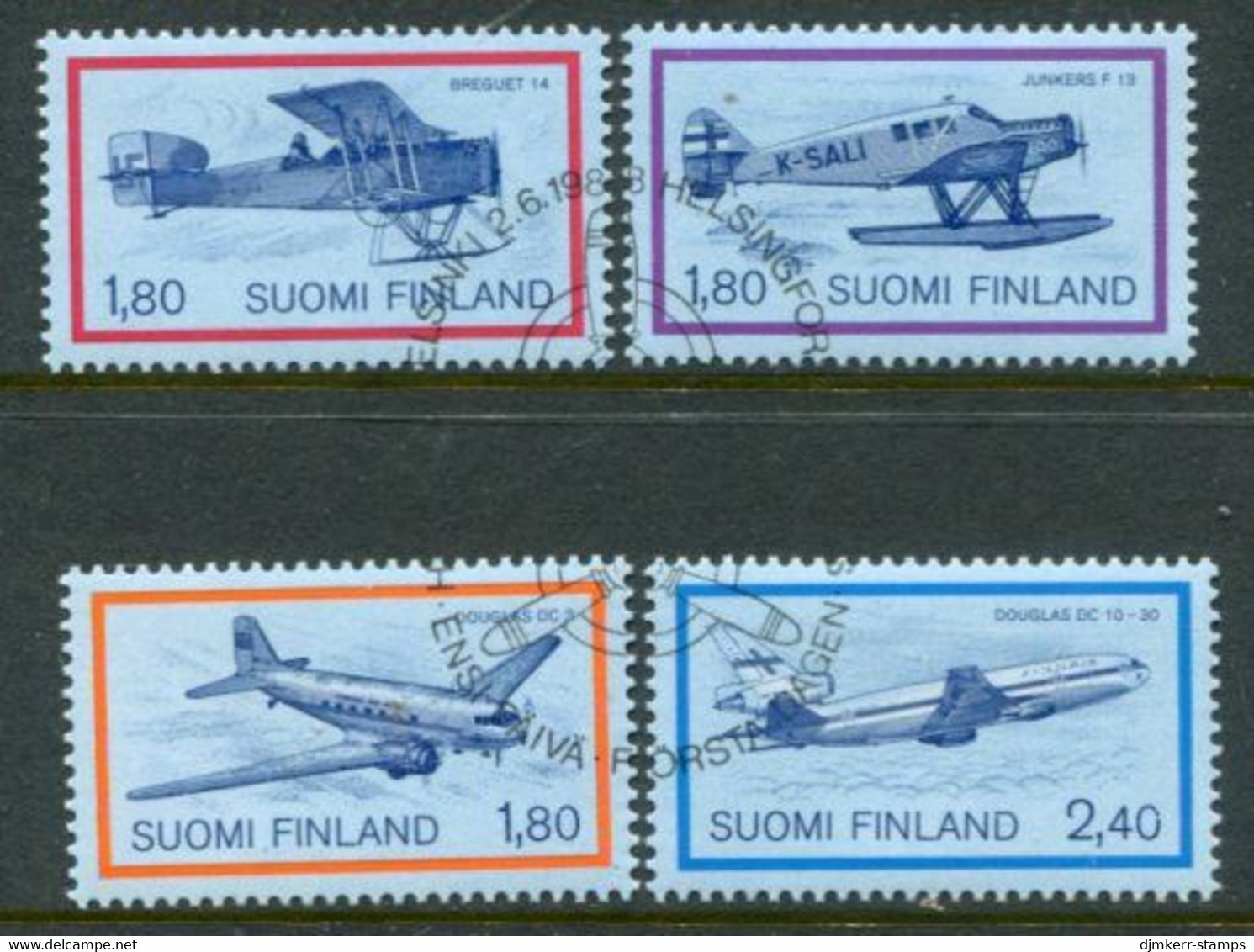FINLAND 1988 FINLANDIA '88: Mail Planes Singles Ex Block Used.  Michel 1053-56 - Usati