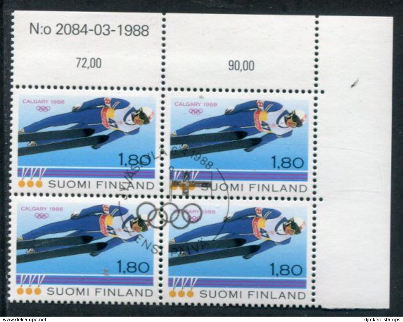 FINLAND 1988 Winter Olympics Medal Winner Block Of 4 Used.  Michel 1049 - Used Stamps