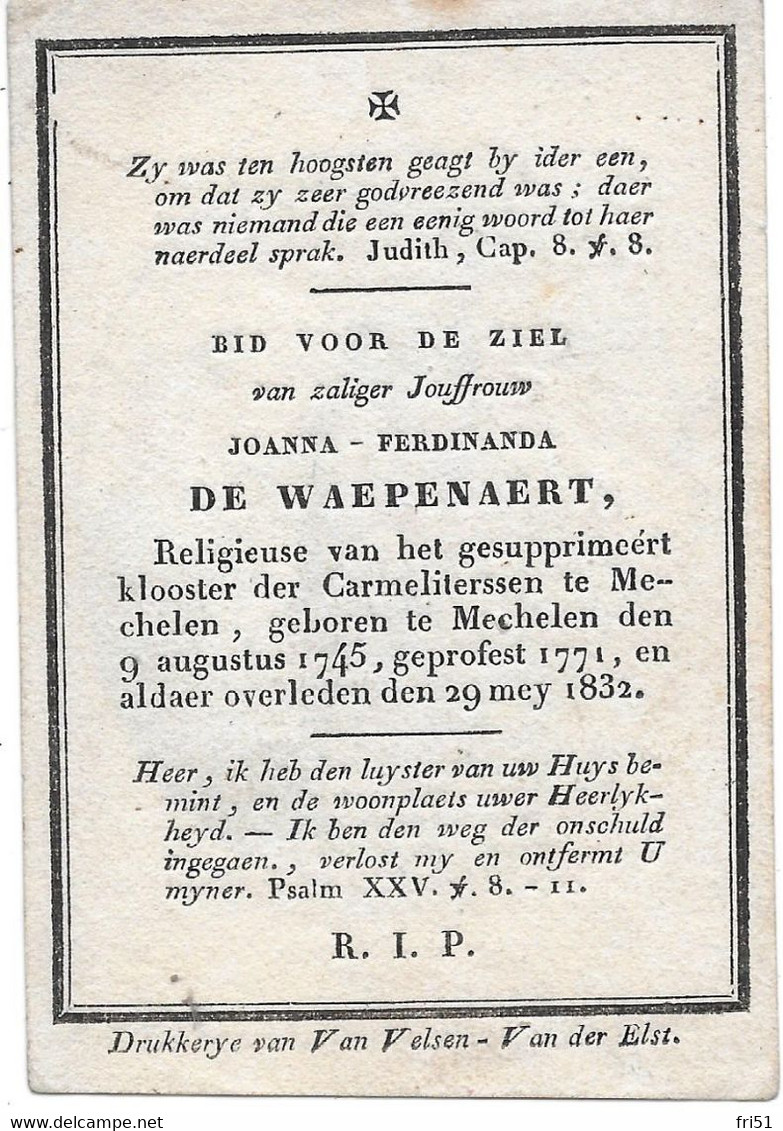 De Waepenaert J.f. (religieuse  --mechelen 1745 --1832) - Religion & Esotericism