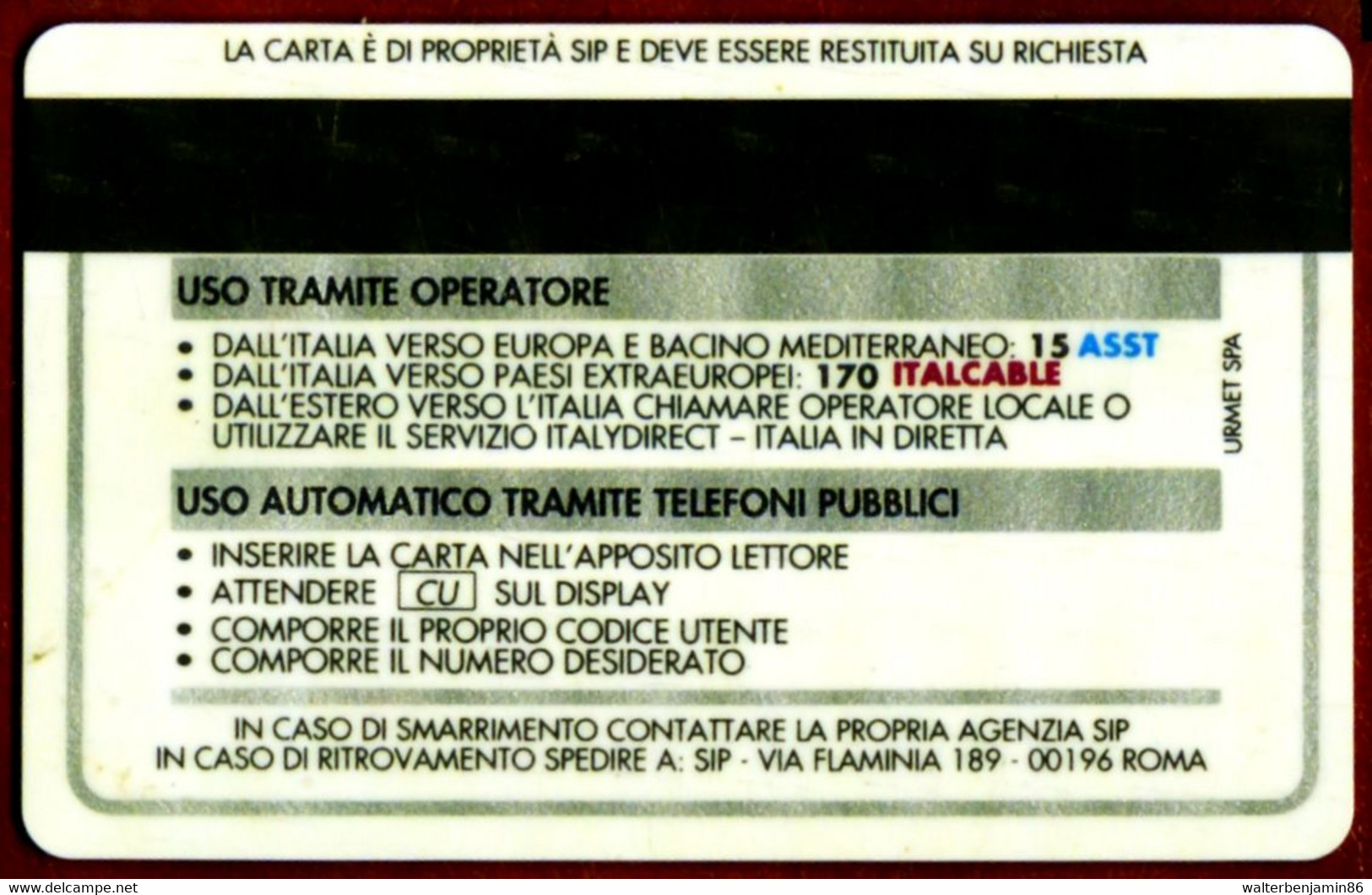 SCHEDA TELEFONICA CARTA DI CREDITO BASE DUMMY UREMT PERIODO SIP - Errori & Varietà