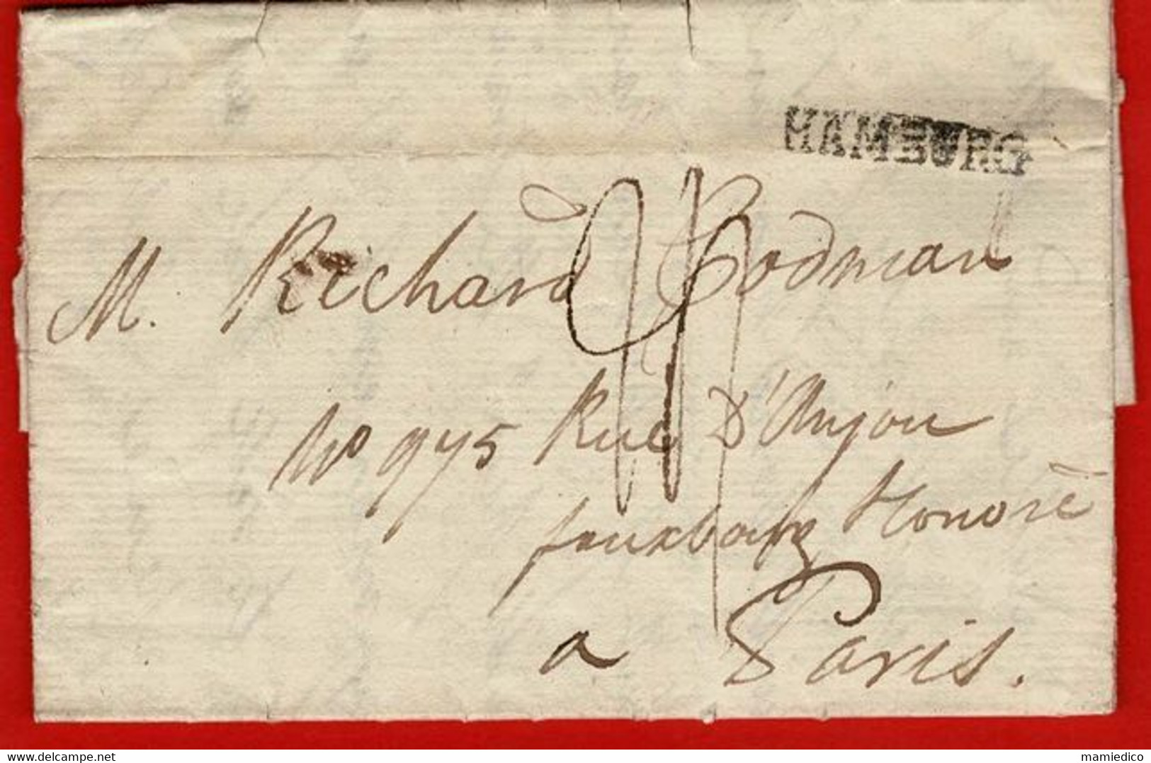 24 Janvier 1800.Enveloppe-Lettre Envoyée De PEI Ou PCI (?) Pour PARIS. Tampon Postal De HAMBOURG. Ecrite En Anglais. - ... - 1799