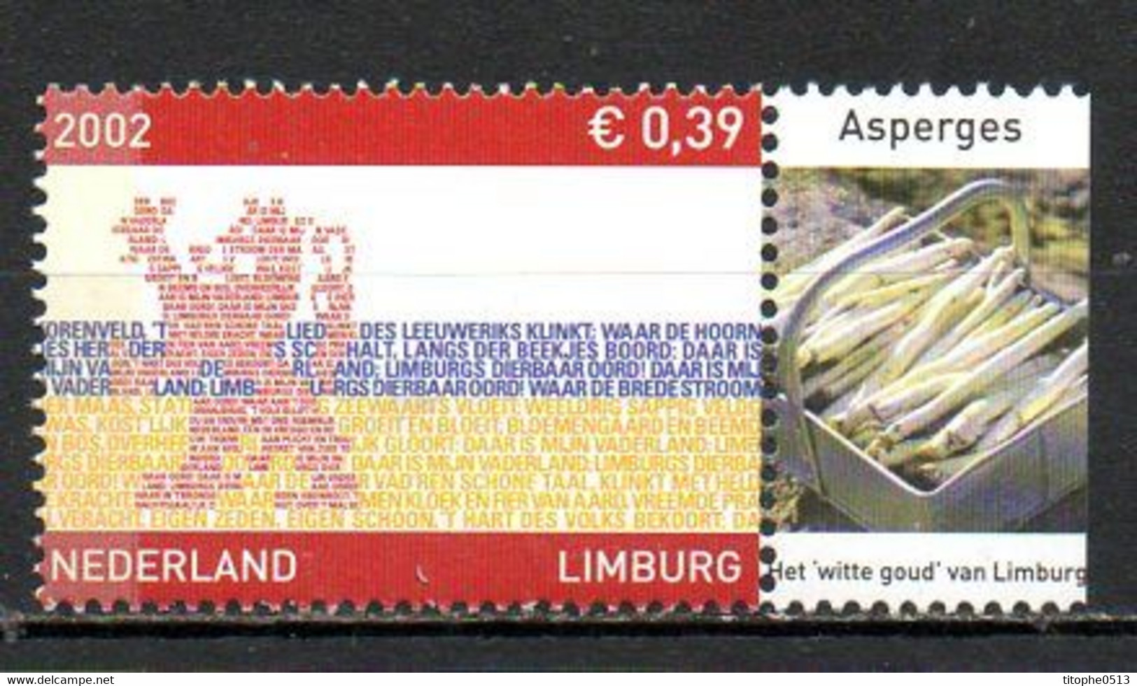 PAYS BAS. N°1950 De 2002. Asperges/Drapeau De La Province De Limbourg. - Groenten