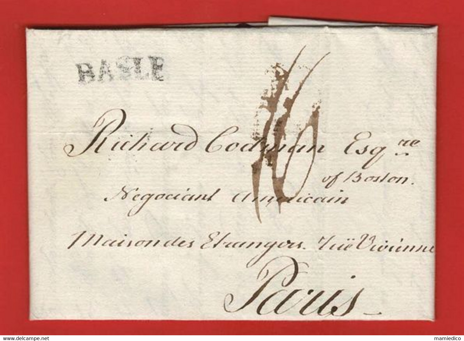 28 Mars 1795.Enveloppe-Lettre Envoyée D'HAMBOURG Pour PARIS En Passant Par BÂLE (BASLE). Ecrite En  Anglais. - ... - 1799