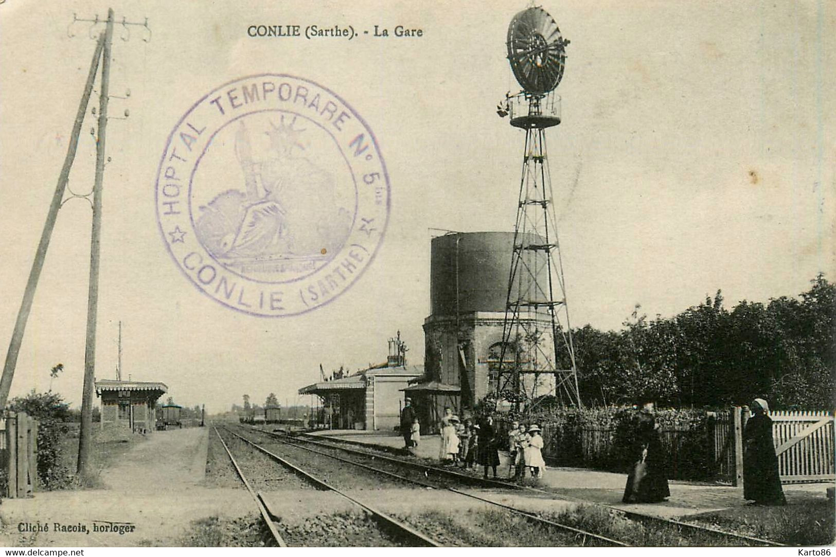 Conlie * La Gare * éolienne Molen Moulin à Vent * Cachet Militaire Hôpital Temporaire N°5 * Chemin De Fer Sarthe - Conlie