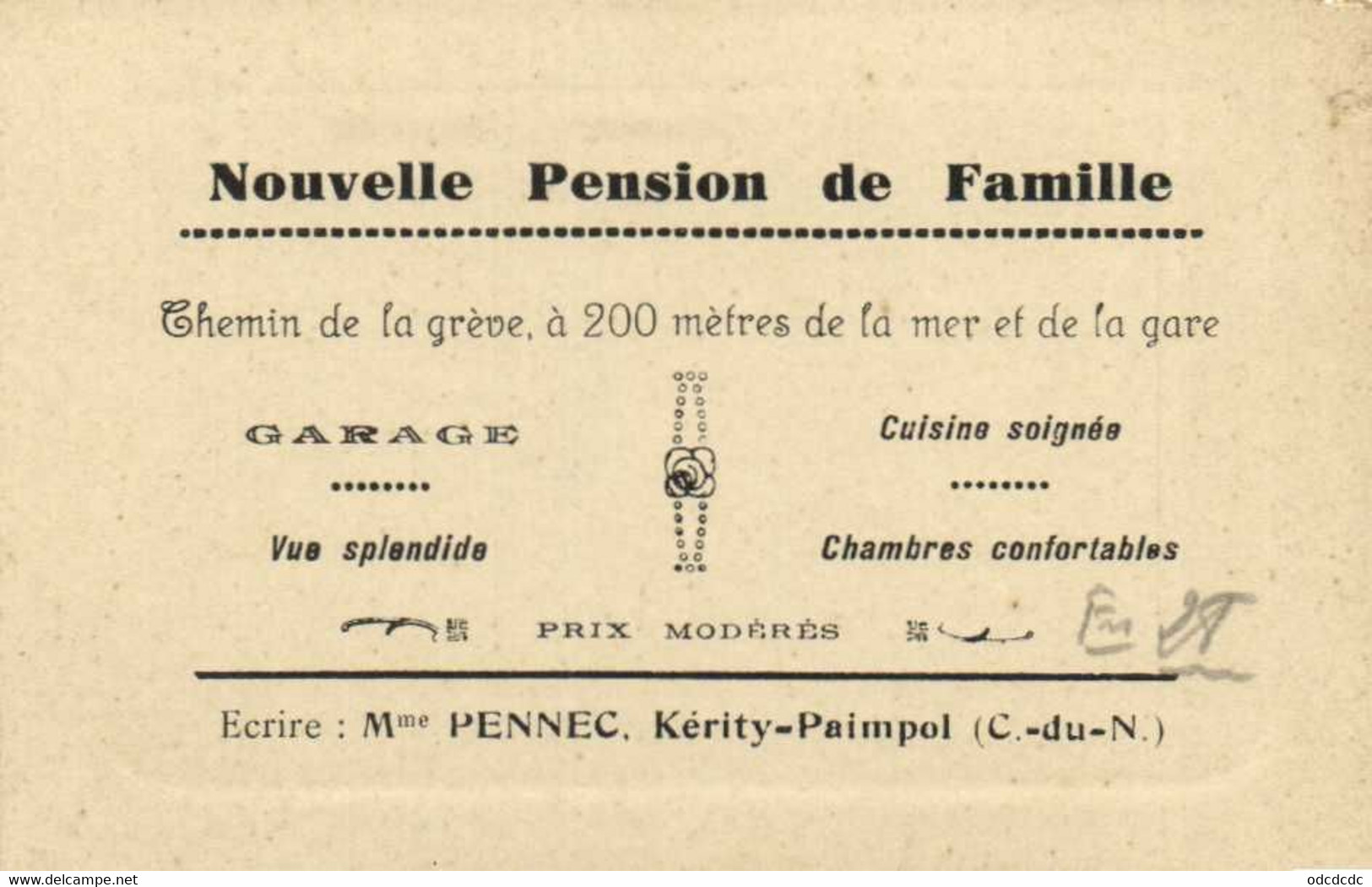 Nouvelle Pension De Famille Chemin De La Grève Mme PENNEC  Kérity Paimpol RV - Paimpol