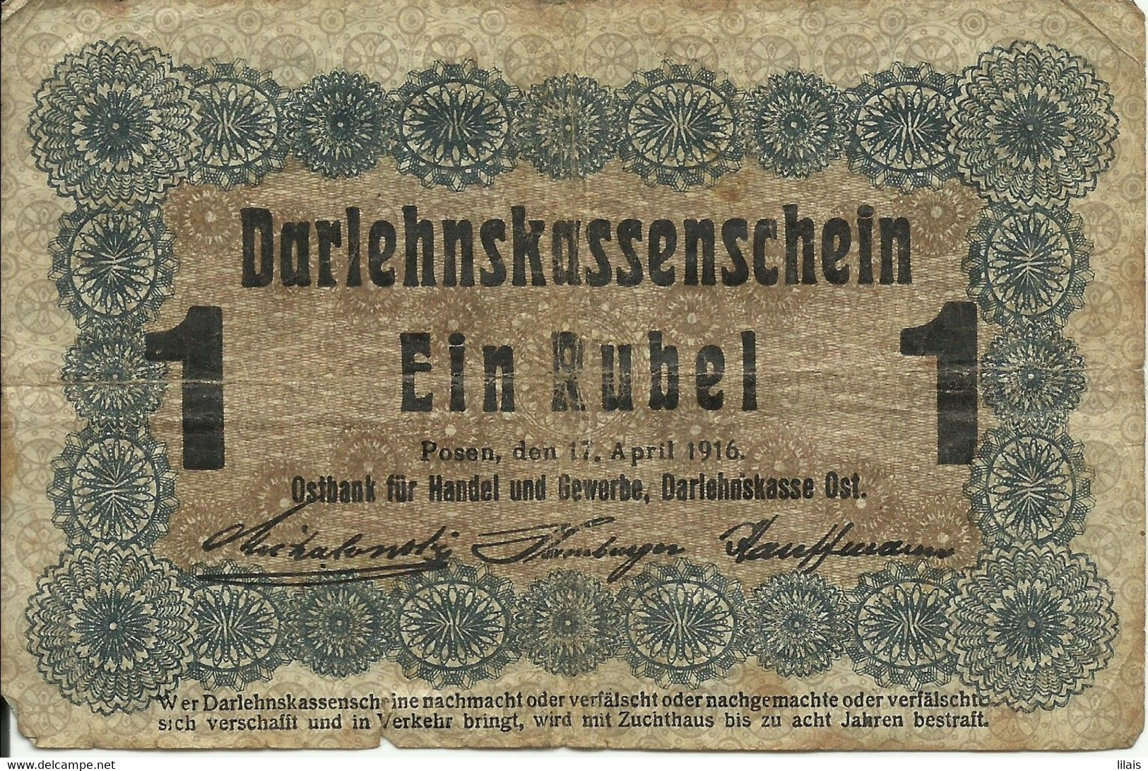 Billet, Allemagne, 1 Rubel, 1916, AB - Primera Guerra Mundial