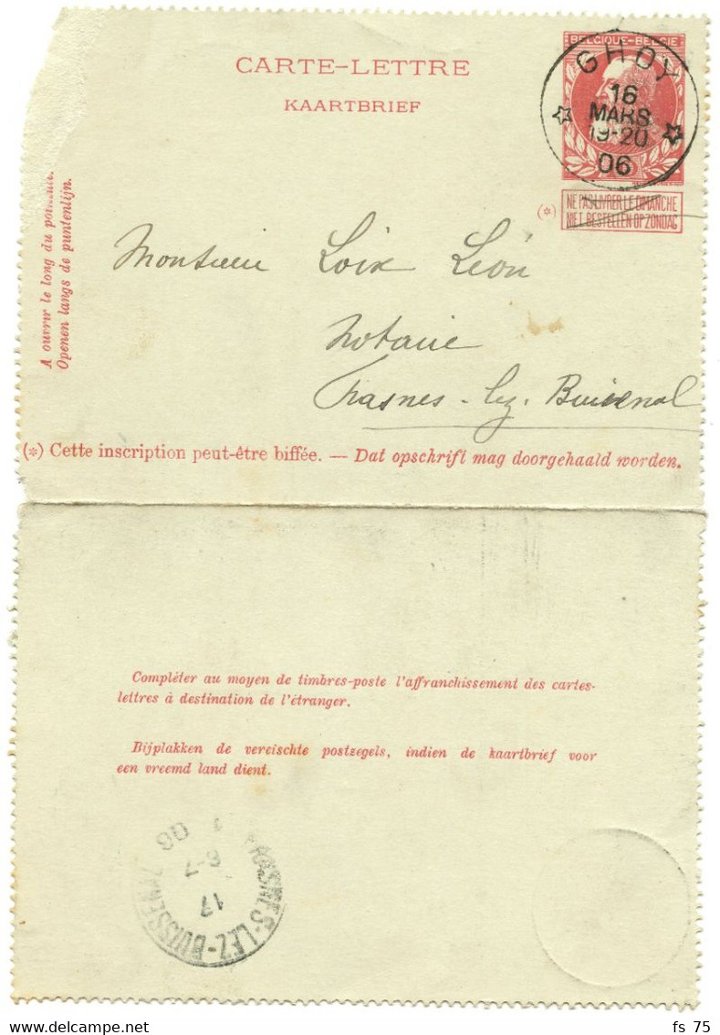 BELGIQUE - SIMPLE CERCLE RELAIS A ETOILES GHOY SUR ENTIER CARTE LETTRE 10C GROSSE BARBE, 1906 - Bolli A Stelle