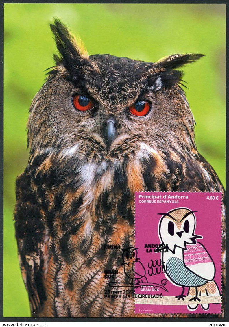 ANDORRA (2022) FAUNA Gran Duc, Bubo Bubo, Buho Real, Hibou Grand-duc, Eurasian Eagle Owl, Uhu Oehoe - Carte Maximum Card - Andere & Zonder Classificatie