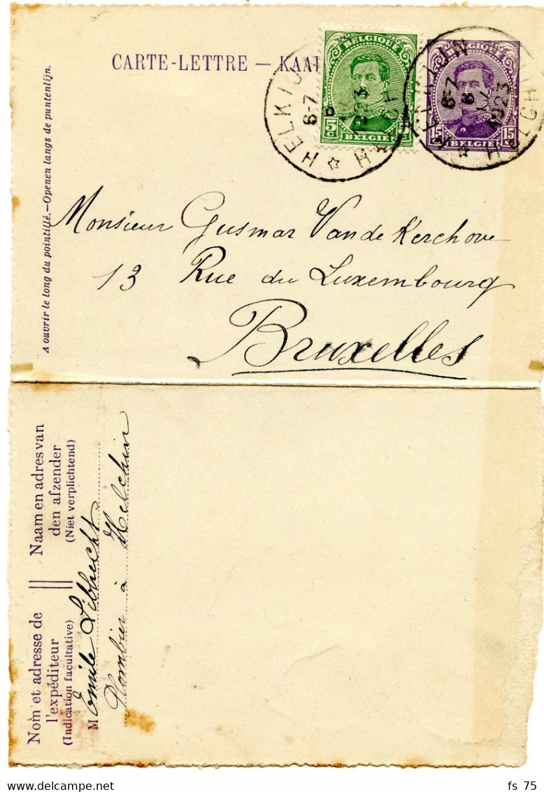 BELGIQUE - COB 137 SIMPLE CERCLE BILINGUE RELAIS A ETOILES HELCHIN SUR ENTIER CARTE LETTRE 15C ALBERT 1ER, 1923 - Postmarks With Stars