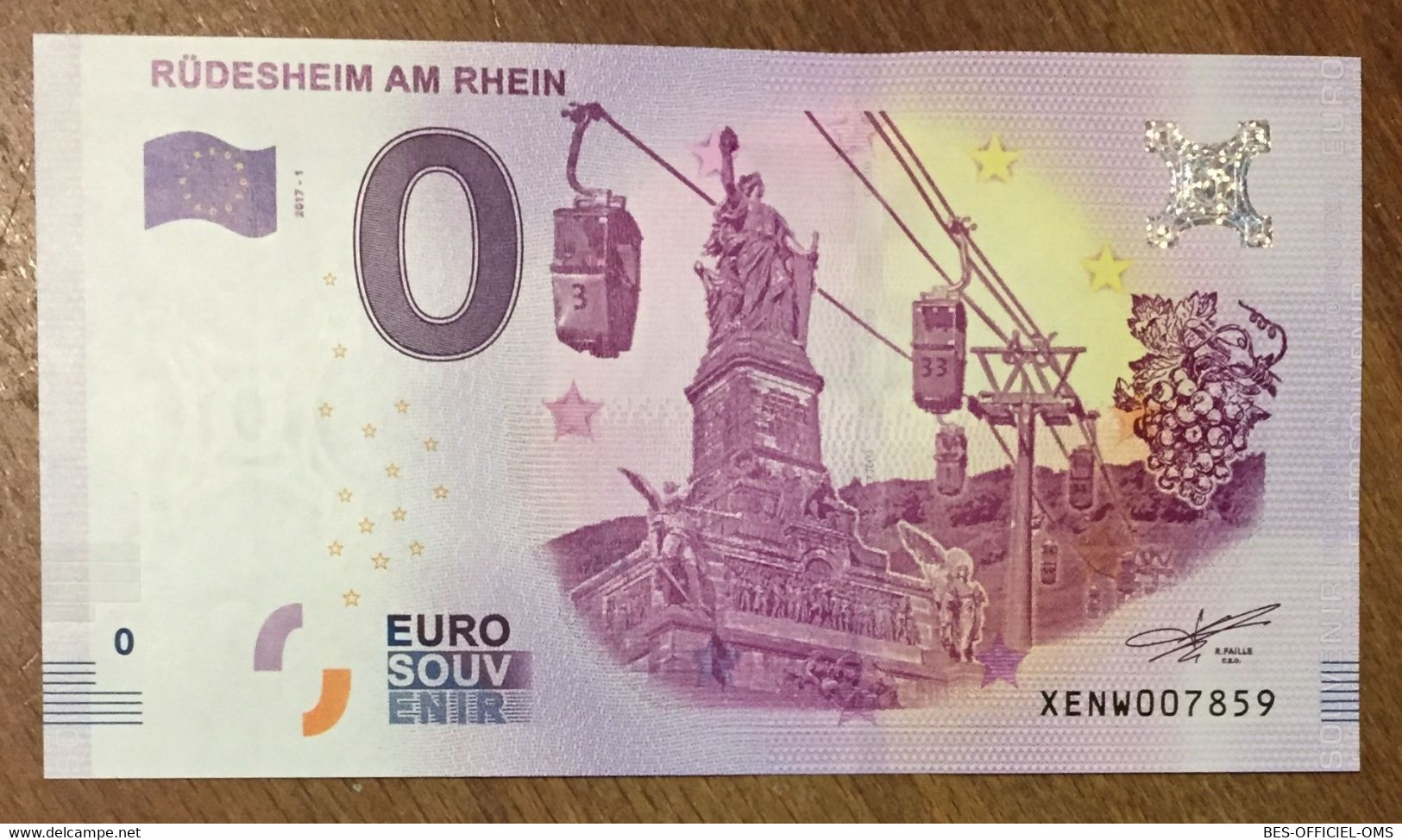 2017 BILLET 0 EURO SOUVENIR ALLEMAGNE DEUTSCHLAND RÜDESHEIM AM RHEIN ZERO 0 EURO SCHEIN BANKNOTE PAPER MONEY - Specimen