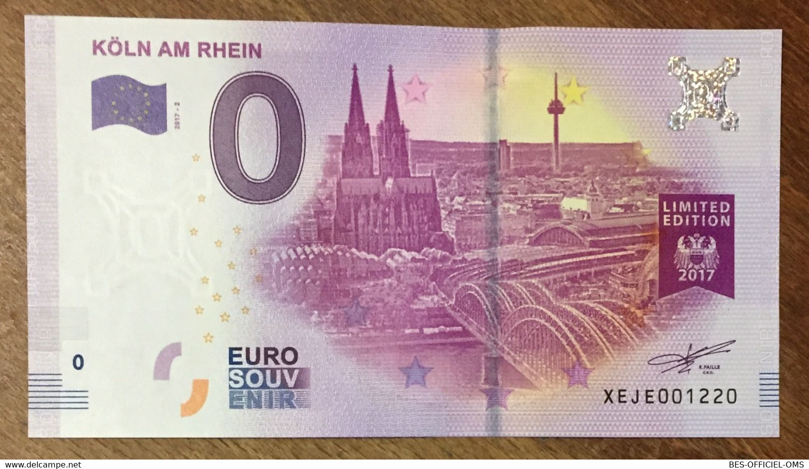 2017 BILLET 0 EURO SOUVENIR ALLEMAGNE DEUTSCHLAND KÖLN AM RHEIN ZERO 0 EURO SCHEIN BANKNOTE PAPER MONEY - Specimen