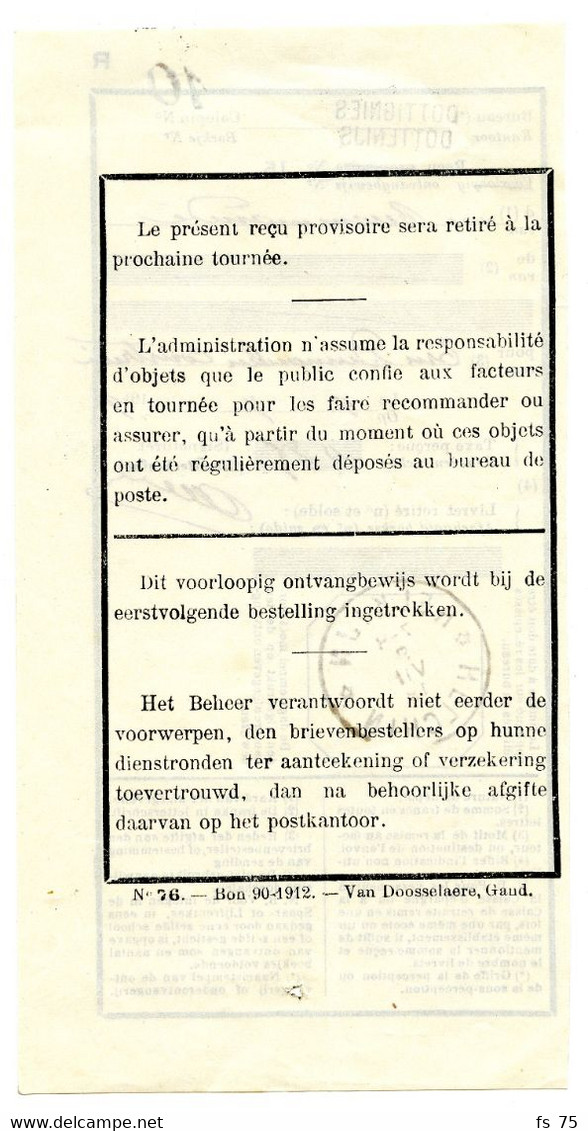 BELGIQUE - SIMPLE CERCLE BILINGUE RELAIS A ETOILES HELCHIN SUR RECU DE LETTRE RECOMMANDEE, 1919 - Postmarks With Stars