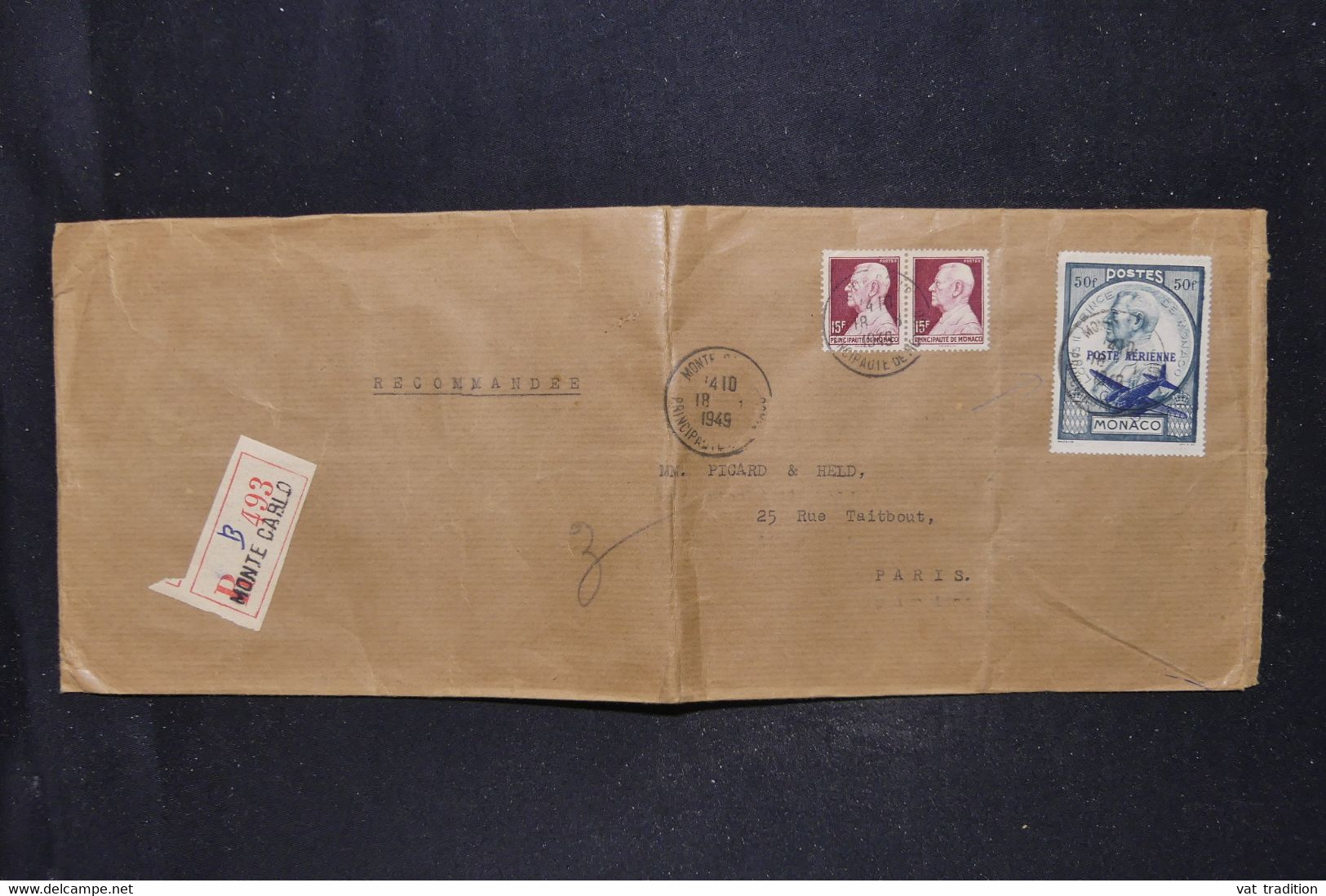 MONACO - Longue Enveloppe En Recommandé Pour Paris En 1949 - L 122408 - Cartas & Documentos