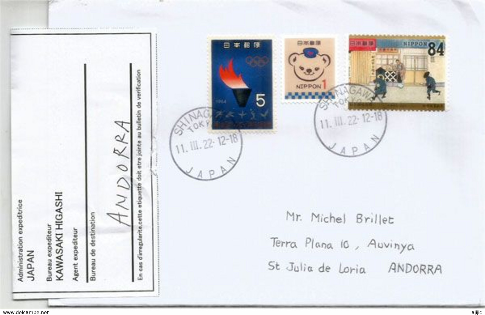 Letter From Tokyo 2022, To Andorra,arrived With Special Postal Label Priority-LC Kawasaki Higashi - Briefe U. Dokumente