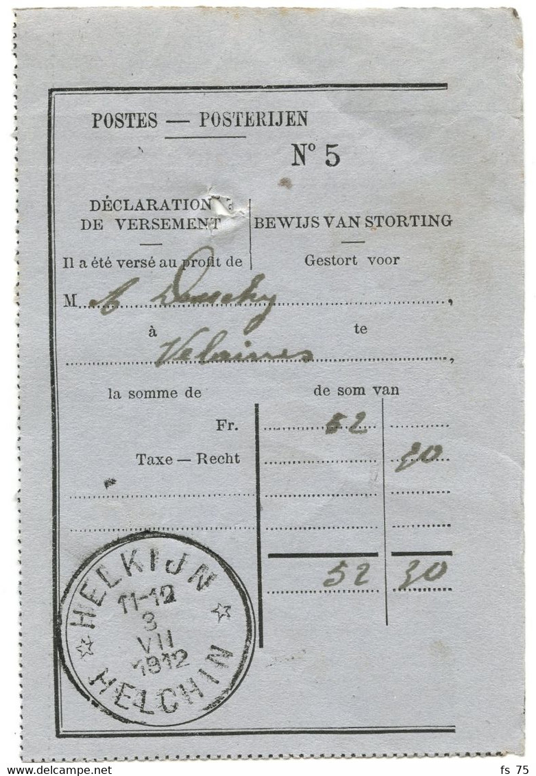 BELGIQUE - SIMPLE CERCLE BILINGUE RELAIS A ETOILES HELCHIN SUR DEUX BULLETINS DE VERSEMENT - Postmarks With Stars